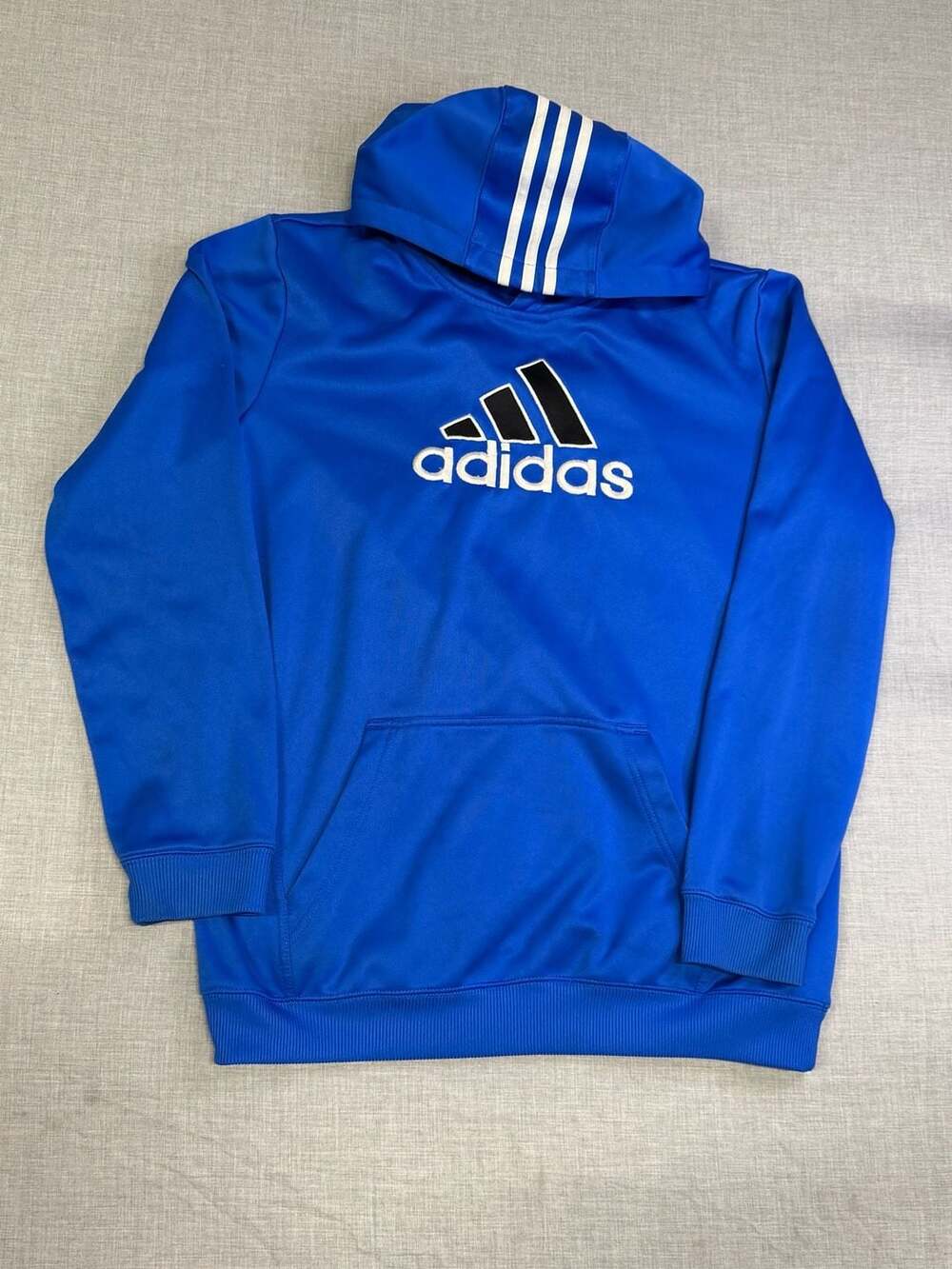 Adidas Boys Blue Big Logo 3-Stripe Hood Pullover Hoodie Size XL (18)